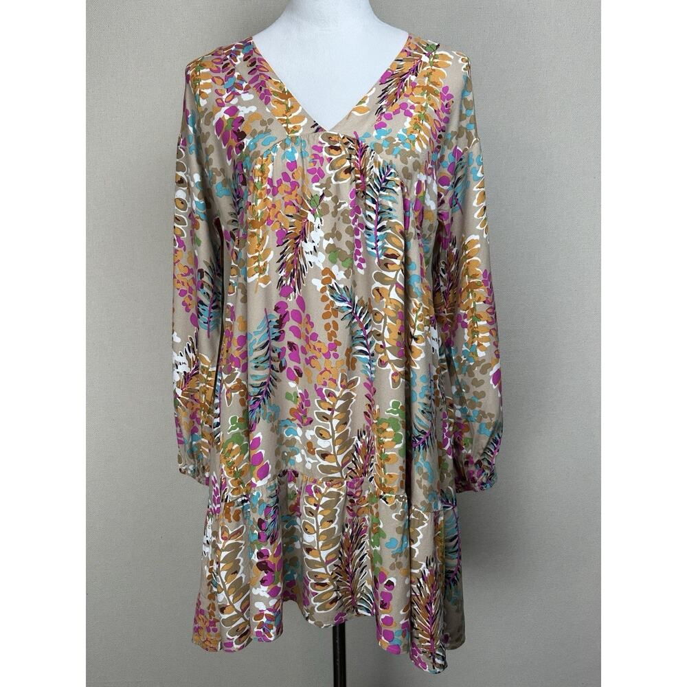 Women's Baby Doll Dress Long Sleeve Fall Colors Flowers Sz S Boho Peasant